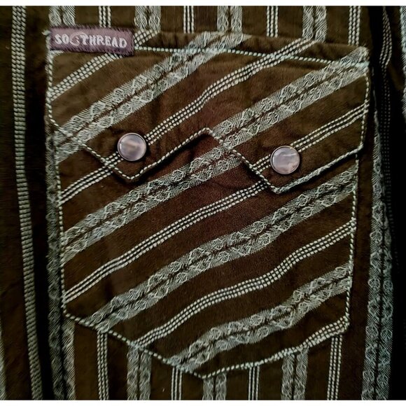 Southern Thread Shirt Men's Green Striped Cowboy Western Pearl Snap - XL - Picture 3 of 9